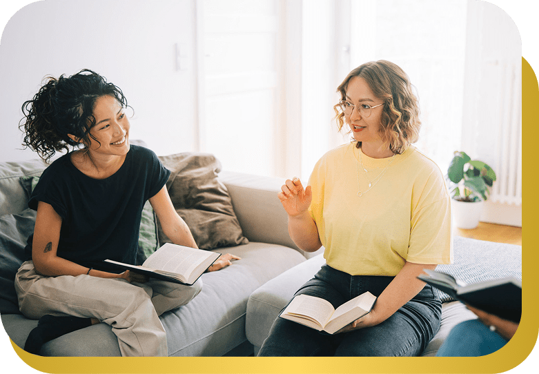 Friends having a book discussion