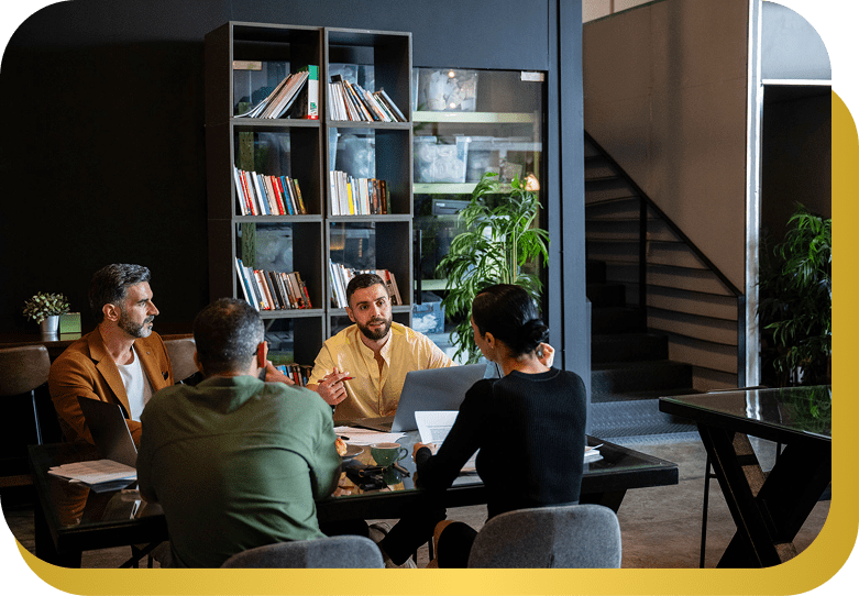 Team collaboration around a conference table